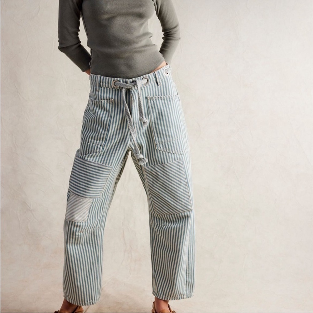Free People Blue and White Striped Jeans